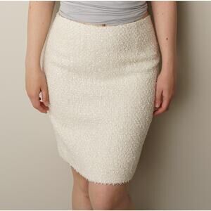 Oscar de la Renta Metallic Tweed Pencil Skirt Sparkly Cream Gold Zip Lined Mini